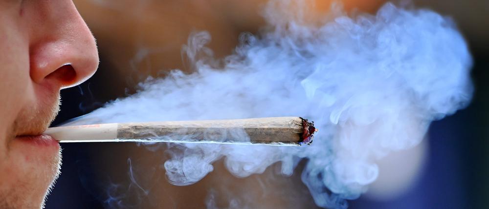 Themenbild Cannabis Legalisierung. Junger Mann raucht einen Joint,Rauch CANNABIS, Marihuana. THC, *** Theme picture Cannabis legalization Young man smokes a joint,smoke CANNABIS, marijuana THC,