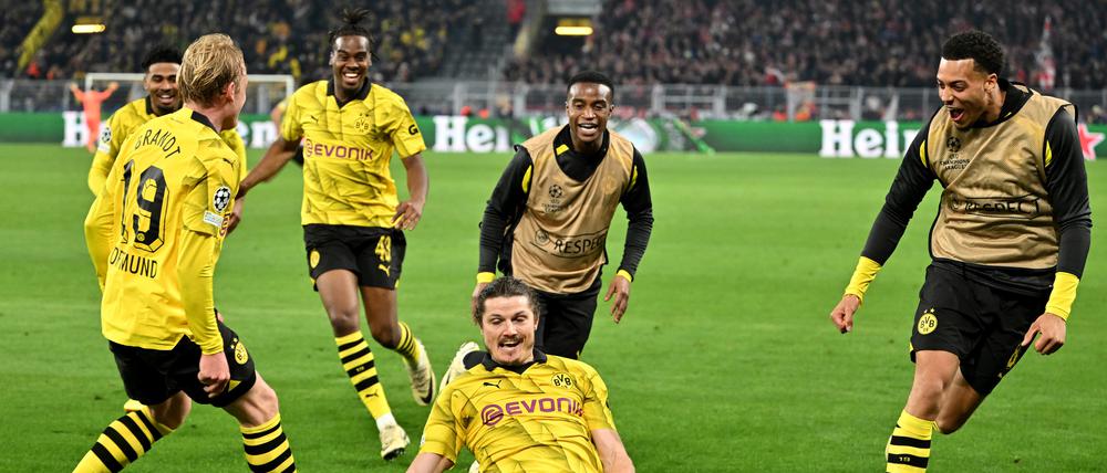 Dortmund träumt von der Rückkehr nach Wembley, auch dank eines überragenden Marcel Sabitzers (Mi.).