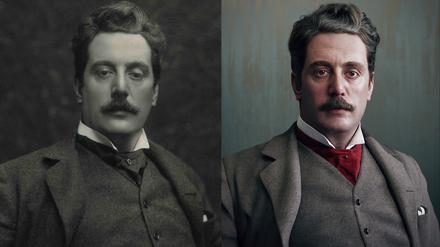 "Ricordi / Puccini":
Bild Nr. 1: Links: © Archivio Storico Ricordi; BU: Giacomo Puccini im Jahr 1900; rechts: © Bertelsmann, BU: Artwork von Hadi Karimi und Leila Khalili