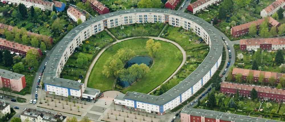 Luftaufnahme der Hufeisensiedlung in Britz. 