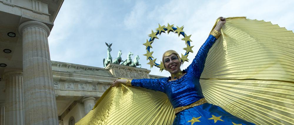 Eine Person auf dem March for Europe 2017.