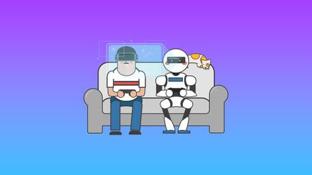 Ein Mensch und sein digitales Ebenbild (Illustration).