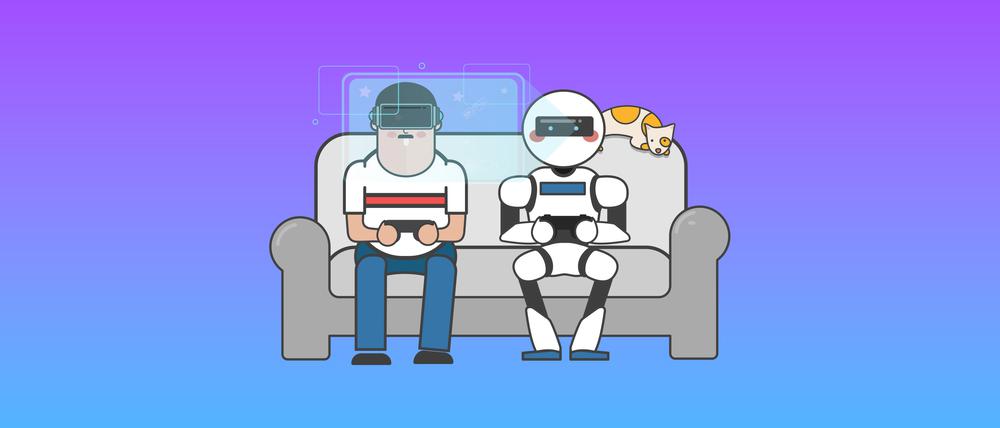 Ein Mensch und sein digitales Ebenbild (Illustration).