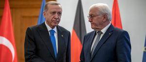Bundespräsident Steinmeier begrüßt den türkischen Präsidenten Erdoğan bei dessen Berlin-Besuch am 17. November 2023.