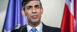 Der britische Premierminister Rishi Sunak gibt im Bundeskanzleramt eine Pressekonferenz. 