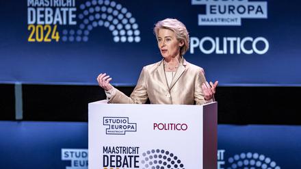 MAASTRICHT - Ursula von der Leyen European Peoples Party during the Maastricht Debate. In Theater aan het Vrijthof, the party leaders from the European Parliament debate with each other in the run-up to the European elections. ANP MARCEL VAN HOORN netherlands out - belgium out PUBLICATIONxINxGERxSUIxAUTxONLY Copyright: xx x497233693x originalFilename: 497233693.jpg