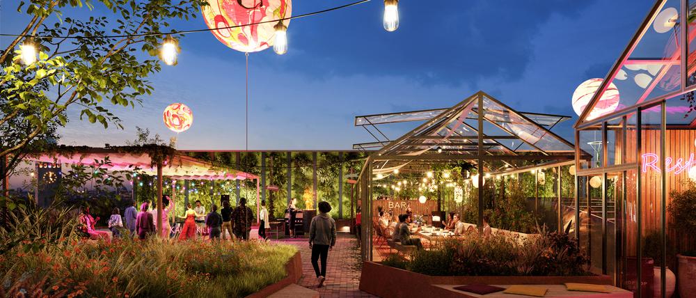 Ein neuer Besuchermagnet in Berlin-Neukölln: Die Dachterrasse des Kalle Neukölln.