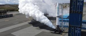 SR75-Rakete des Unternehmens HyImpulse aus Baden-Württemberg, die in der kommenden Woche von Australien aus abheben soll. 