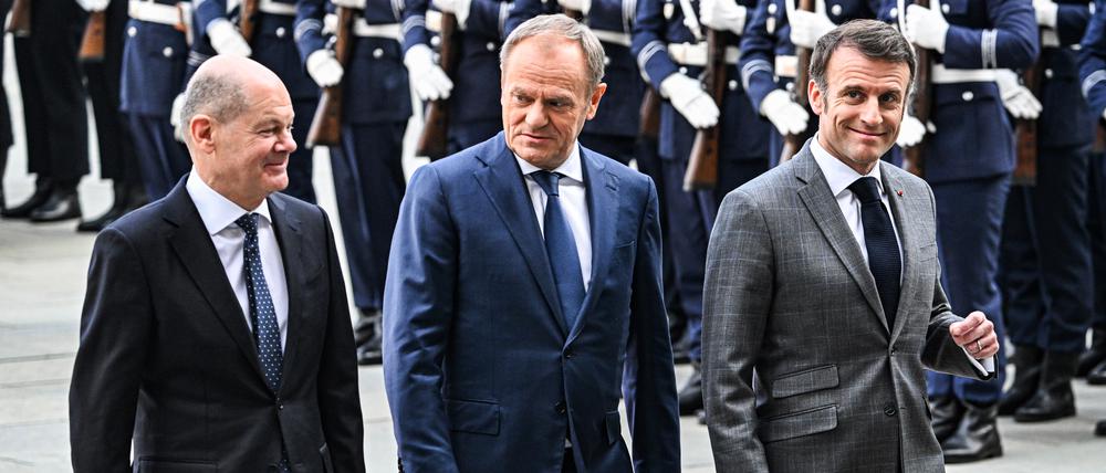 Bundeskanzler Scholz mit Tusk und Macron.