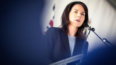 Annalena Baerbock (Bündnis 90/Die Grünen), Außenministerin, spricht bei einer Zeremonie zur Rückführung von Kulturgütern der Vertreterinnen und Vertretern des Volkes der Kaurna. 