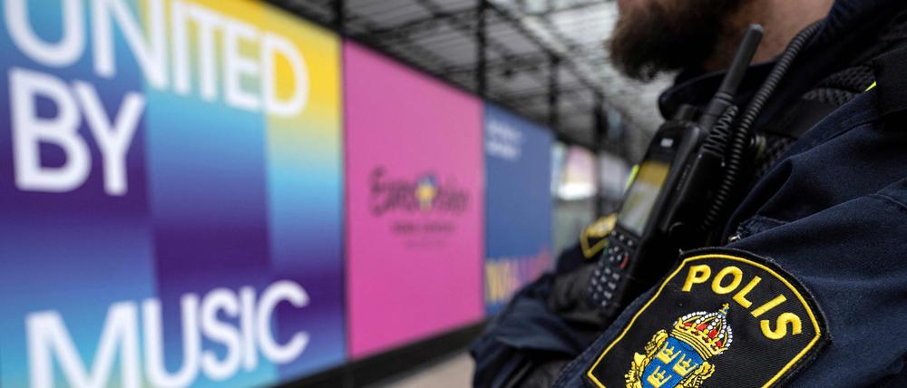 Polizeipatrouille in Malmö vor dem Austragungsort des ESC.