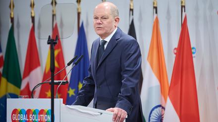 Bundeskanzler Olaf Scholz auf dem Global Solutions Summit in der European School of Management and Technology in Berlin.
