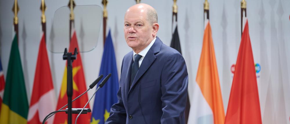 Bundeskanzler Olaf Scholz auf dem Global Solutions Summit in der European School of Management and Technology in Berlin.