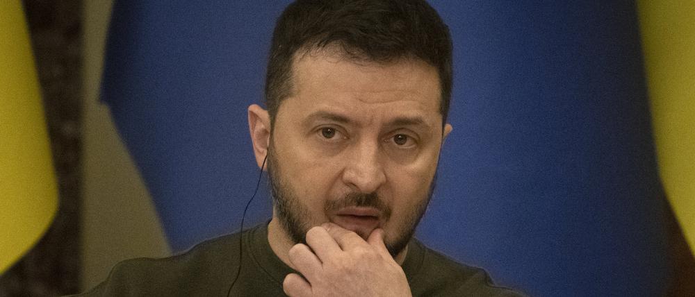 Wolodymyr Selenskyj, Präsident der Ukraine, nimmt an einer Pressekonferenz mit dem Präsidenten des Europäischen Rates Michel teil (Archivbild vom 19.01.2023).