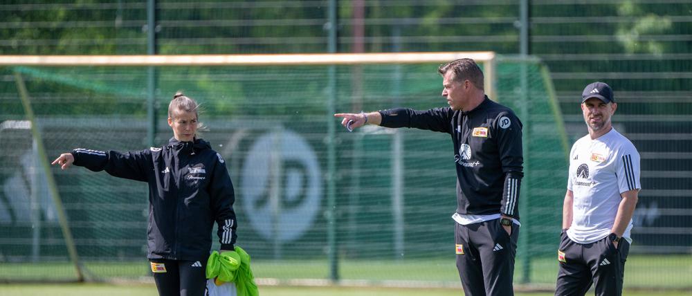 Marie-Louise Eta, Marco Grote und Sebastian Bönig (von links) arbeiteten am Mittwoch zum ersten Mal mit dem Team.