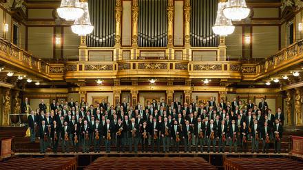 Die Wiener Philharmoniker in voller Besetzung.