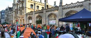 Pro-palästinensisches Protestcamp am King’s College der Universität Cambridge in Großbritannien.