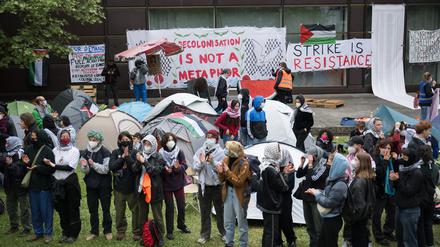 Pro-Palästinensisches Protestcamp an der FU in der vergangenen Woche.
