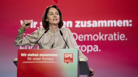 Katarina Barley, SPD, im Europa-Wahlkampf im Mai 2024