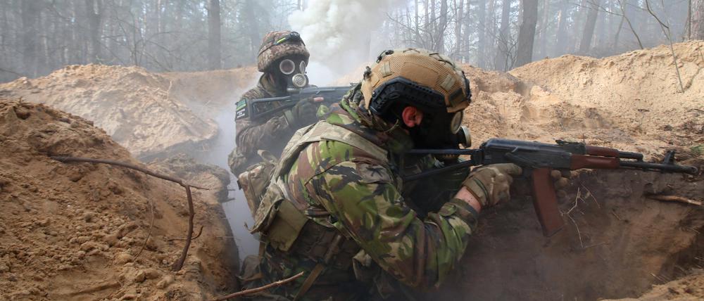 Die ukrainische Nationalgarde bei einem Training in Charkiw am 29. Februar 2024.