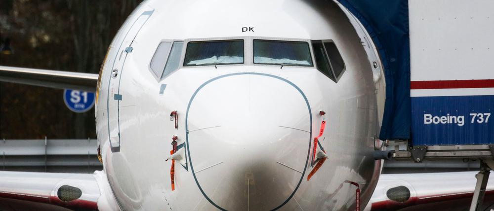 Ein Boeing 737 MAX Flugzeug in der Boeing-Fabrik in Renton, Washington.