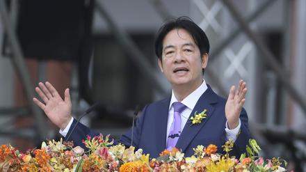 Taiwans Präsident Lai Ching-te hält eine Dankesrede während seiner Amtseinführungszeremonie. 