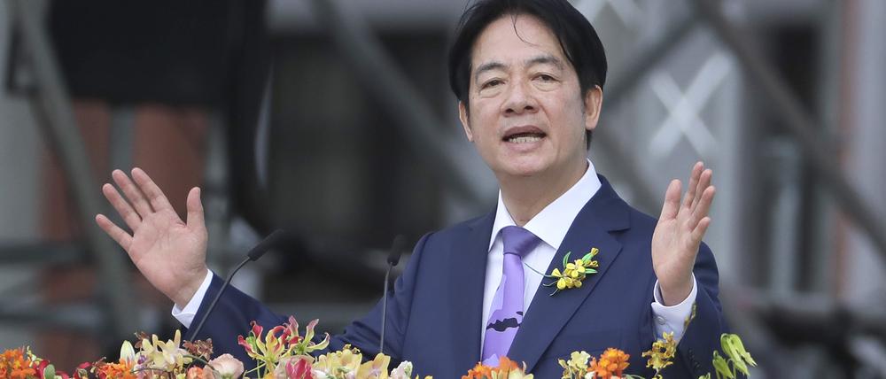 Taiwans Präsident Lai Ching-te hält eine Dankesrede während seiner Amtseinführungszeremonie.