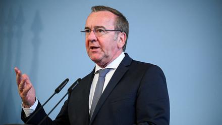 German Defence Minister Boris Pistorius speaks at a press conference, which he holds with Lithuanian Defence Minister Laurynas Kasciunas (not pictured), at the Ministry of Defence in Berlin, Germany, May 16, 2024. 