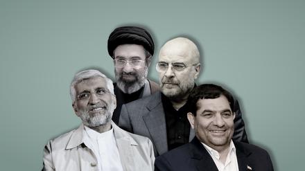 Mögliche Nachfolger für den verstorbenen iranischen Präsidenten (v.l.n.r.): Said Dschalili, Modschtaba Chamenei, Mohammad Bagher Ghalibaf und Mohammad Mochber.