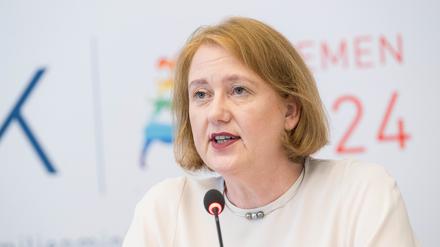 Lisa Paus (Bündnis 90/Die Grünen), Bundesministerin für Familie, Senioren, Frauen und Jugend, bei einer Pressekonferenz nach der Jugend- und Familienministerkonferenz. 