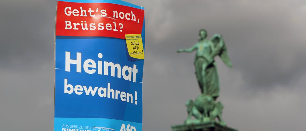 Wahlplakat der Partei AfD Alternative für Deutschland zur Europawahl mit der Parole „Geht es noch Brüssel?“