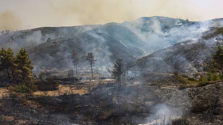 Wildfires Continue To Rage In Rhodes Wildfires in the village of Vati in the Greek island of Rhodes, Greece, on July 27, 2023. 