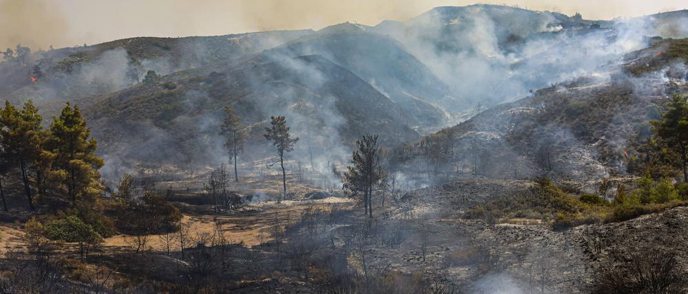 Wildfires Continue To Rage In Rhodes Wildfires in the village of Vati in the Greek island of Rhodes, Greece, on July 27, 2023. 