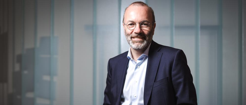 Manfred Weber (CSU, Partei- und Fraktionsvorsitzender der EVP) im Interview mit Albrecht Maier und Christoph Ziedler am 30.5.2024 im Verlagsgebäude des Tagesspiegel.