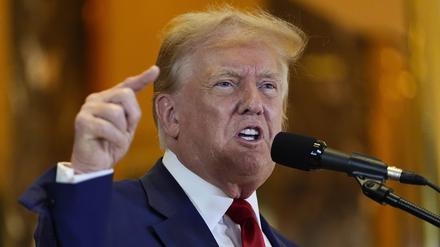 Der ehemalige US-Präsident Donald Trump spricht während einer Pressekonferenz im Trump Tower. 