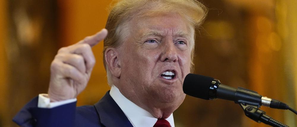 Der ehemalige US-Präsident Donald Trump spricht während einer Pressekonferenz im Trump Tower. 