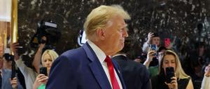 Der ehemalige US-Präsident Donald Trump auf einer Pressekonferenz nach seiner historischen Verurteilung im Schweigegeldprozess.
