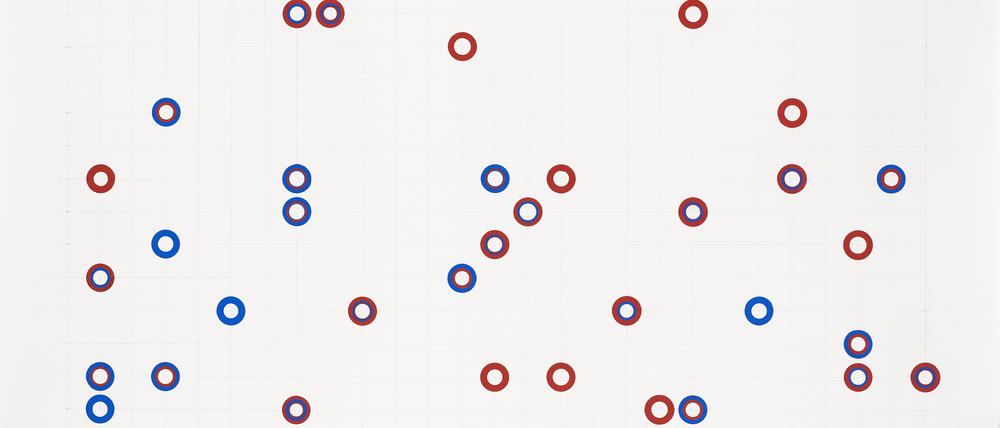 Eine Zeichnung von Bridget Riley 1970–72 (Bleistift und Gouache).