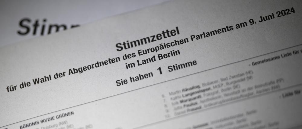 Ein Stimmzettel für die Wahl zum Europäischen Parlament.