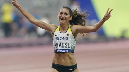 Gesa Krause jubelt bei der Weltmeisterschaft in Doha.