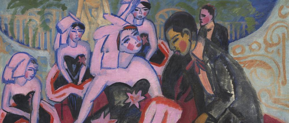 HANDOUT - 27.02.2024, NA, ---: Das Bild von Ernst Ludwig Kirchner «Tanz im Varieté» aus dem Jahr 1911, dessen Verbleib jahrzehntelang ungeklärt war, ist wieder aufgetaucht. (zu dpa: «Fast sieben Millionen für verschollen geglaubtes Kirchner-Gemälde») Foto: Marc Autenrieth/Auktionshaus Ketterer/dpa +++ dpa-Bildfunk +++