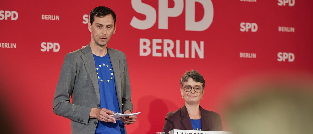 SPD-Landesvorsitzende: Martin Hikel (SPD), Neuköllns Bezirksbürgermeister, und Nicola Böcker-Giannini (SPD), Ex-Staatssekretärin