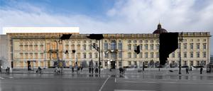 Verdrängte historische Spuren am Berliner Stadtschloss sollen sichtbar gemacht werden, hier sind Spuren von Sprengbomben schwarz markiert.