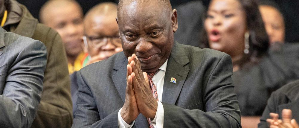 Der Präsident des Afrikanischen Nationalkongresses (ANC), Cyril Ramaphosa bei der ersten Sitzung des neuen südafrikanischen Parlaments in Kapstadt am 14. Juni 2024.
