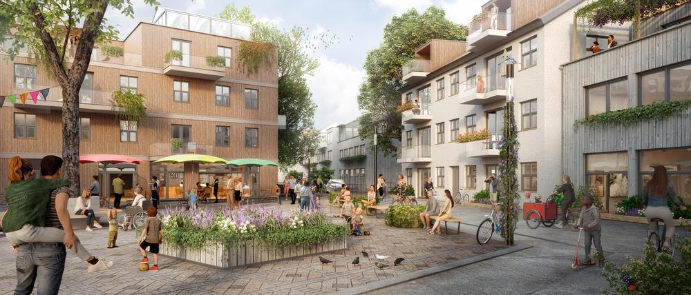 So stellen sich die Planer zum Beispiel das Bergviertel im künftigen Stadtteil Krampnitz vor.