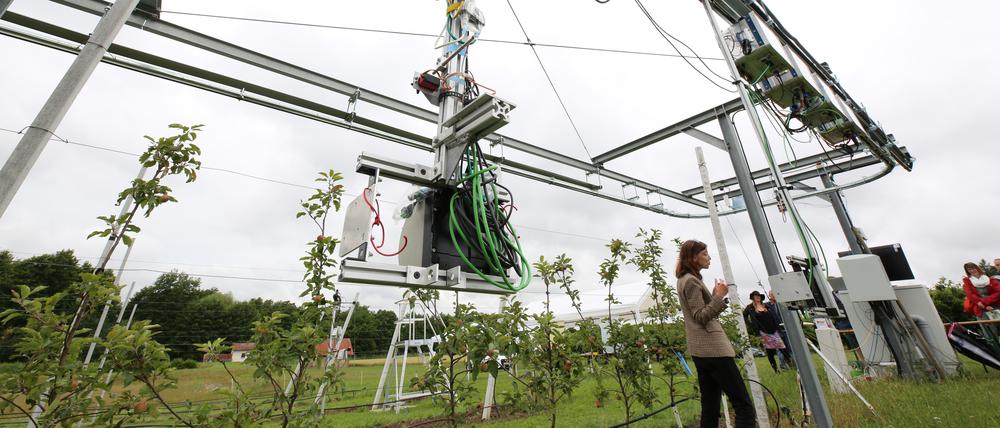 Der „Technology Garden II“: Die 182 Meter lange Anlage soll Bewässerung und Düngung von Obstbäumen effizienter machen.