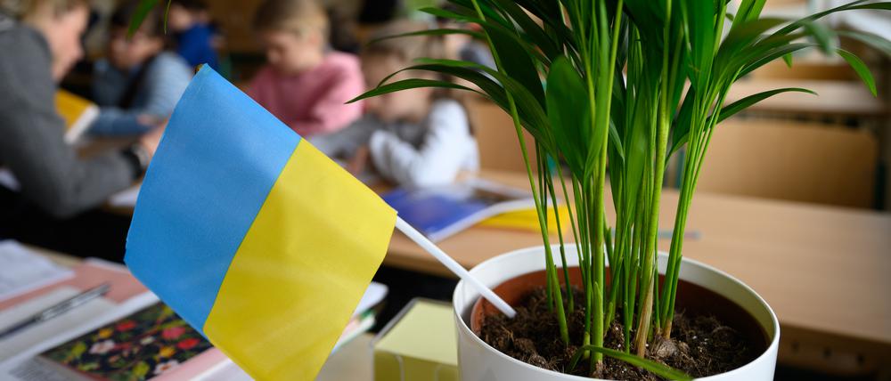 Grundschüler aus der Ukraine in einer für ukrainische Kinder eröffneten Schule. Von den 500.000 erwerbsfähigen Bürgergeldempfängern aus der Ukraine sind 25.000 mit Erziehung, Haushalt oder Pflege beschäftigt und stehen deshalb dem Arbeitsmarkt nicht zur Verfügung.