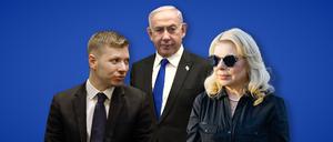 Sie reden mit: Yair Netanjahu (l.), Sohn des Premiers, und dessen Ehefrau Sara.