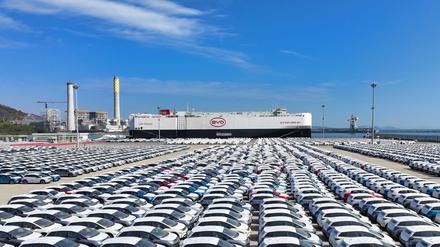 Chinesischer Autofrachter von BYD in Bremerhaven: Wachsende Konkurrenz für deutsche Hersteller auf ihrem Heimatmarkt.
