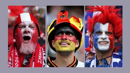 In ihren Nationalfarben geschminkte Fußballfans bei der EM 2024.